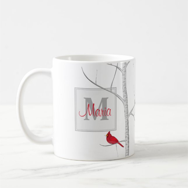 Woodland Träd Red Winter Bird Rustic Monogram Kaffemugg (Vänster)