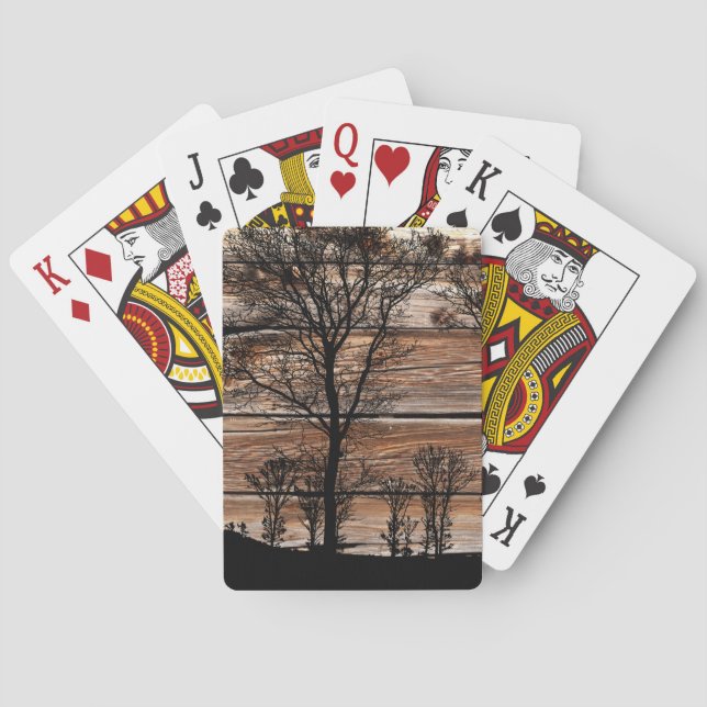 Woodland Träd Silhouette ombord på Barn Board Casinokort (Baksidan)