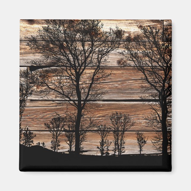 Woodland Träd Silhouette ombord på Barn Board Magnet (Framsidan)