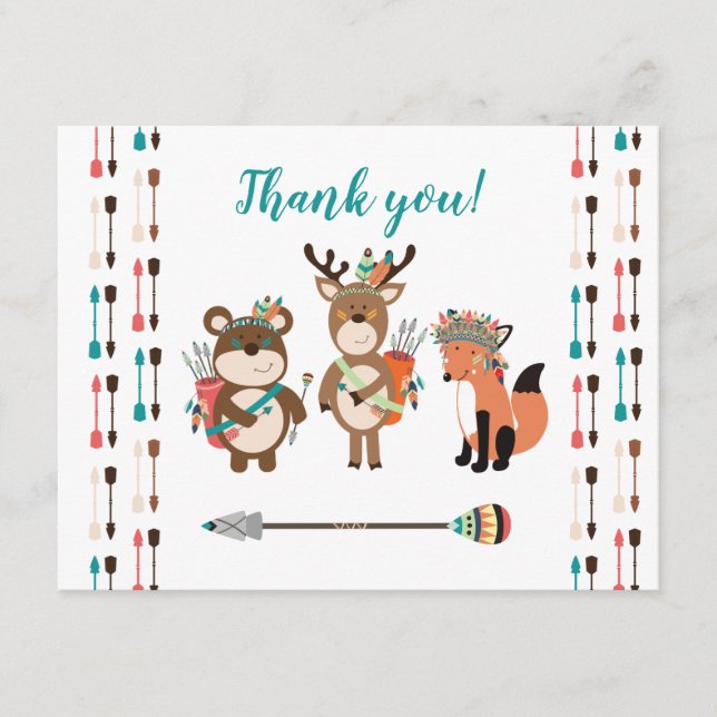 Woodland Tribal Boho Baby Shower Tackkort Tack Kort (Framsida)