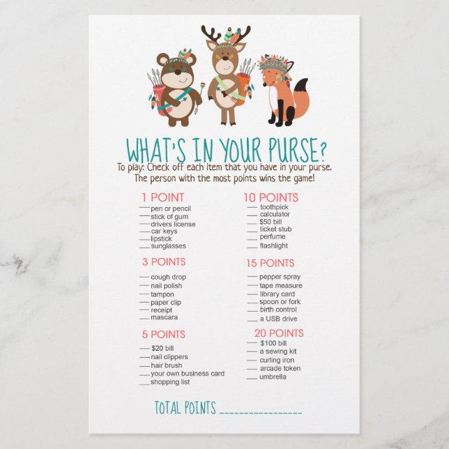 Woodland Tribal Boho What's in Your Purse Game (Framsida)