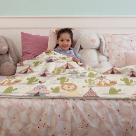 Woodland Tribal Native Amerikanska Seamless Mönste Fleecefilt