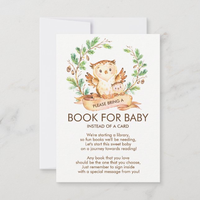 Woodland Uggla Baby Shower Bok för Baby Card Inbjudningar (Framsida)