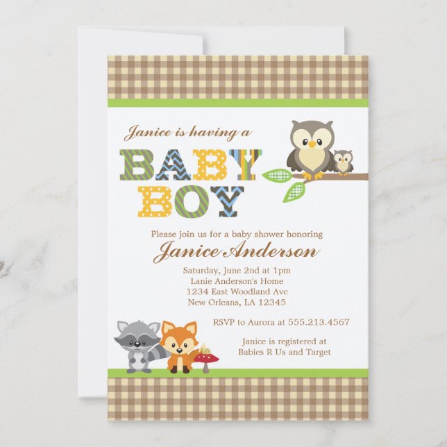 Woodland Uggla Baby Shower-inbjudan Inbjudningar (Framsida)