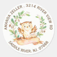 Woodland Uggla Baby Shower Return-adressetikett