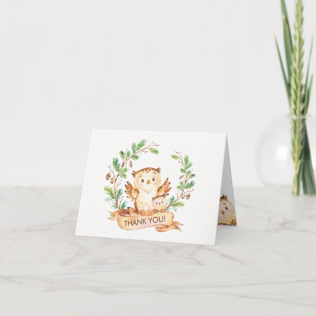Woodland Uggla Baby Shower Tackkort (Framsida)