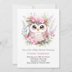 Woodland Uggla Enchanted Flower Girl Baby Shower Inbjudningar