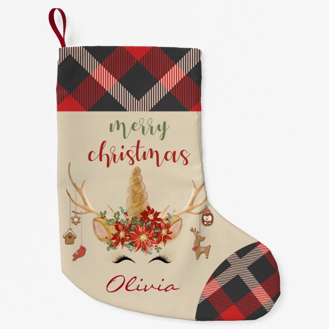 Woodland Unicorn Ansikte med Antlers Liten Julstrumpa (Framsidan)