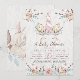 Woodland Unicorn Baby Shower Rosa Inbjudningar