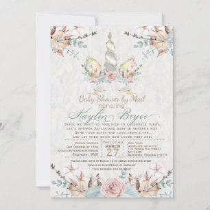 Woodland Unicorn Virtuell Baby Shower Kaylin5 Inv. Inbjudningar