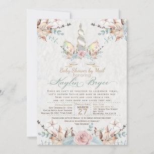 Woodland Unicorn Virtuell Baby Shower Kaylin7 Inv. Inbjudningar
