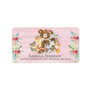 Woodland-vänner Flickls Baby Shower-adressetikett Adressetikett