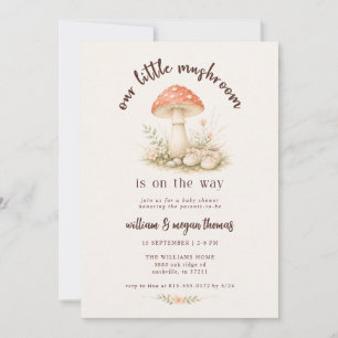 Woodland Vår lilla svamp Baby Shower Inbjudningar