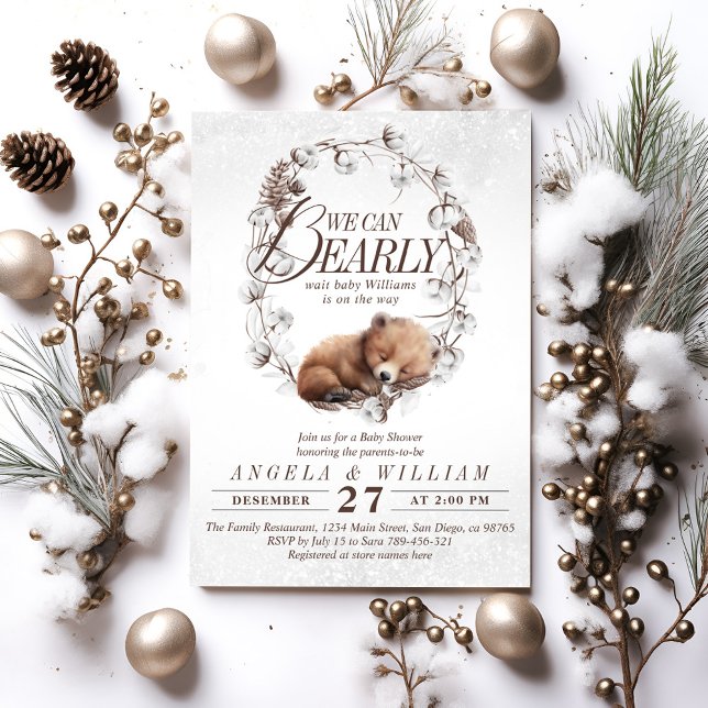 Woodland Vi kan bearly Wait Winter Baby Shower Inbjudningar (Skapare uppladdad)