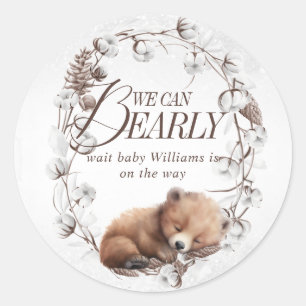 Woodland Vi kan bearly Wait Winter Baby Shower Runt Klistermärke