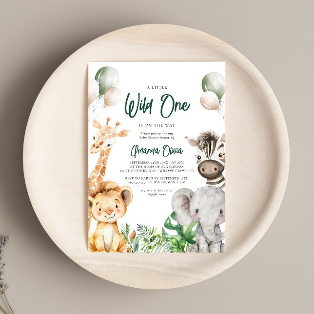 Woodland Vild ett Animal Safari Baby Shower Inbjudningar (Skapare uppladdad)