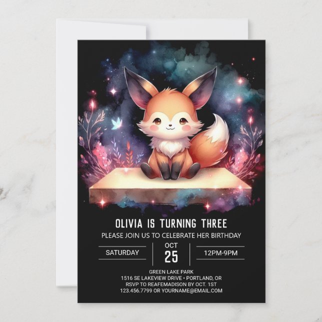 Woodland Vild Fox Birthday digital Inbjudningar (Framsida)