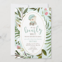 Woodland Vintage Greenery Nalle Baby Shower Inbjudningar