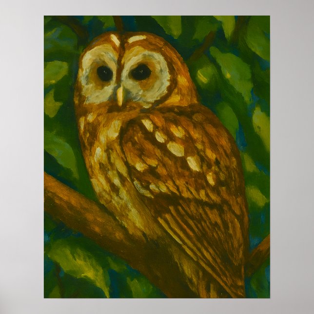Woodland Watcher - Realistisk Uggla Art Poster (Framsidan)