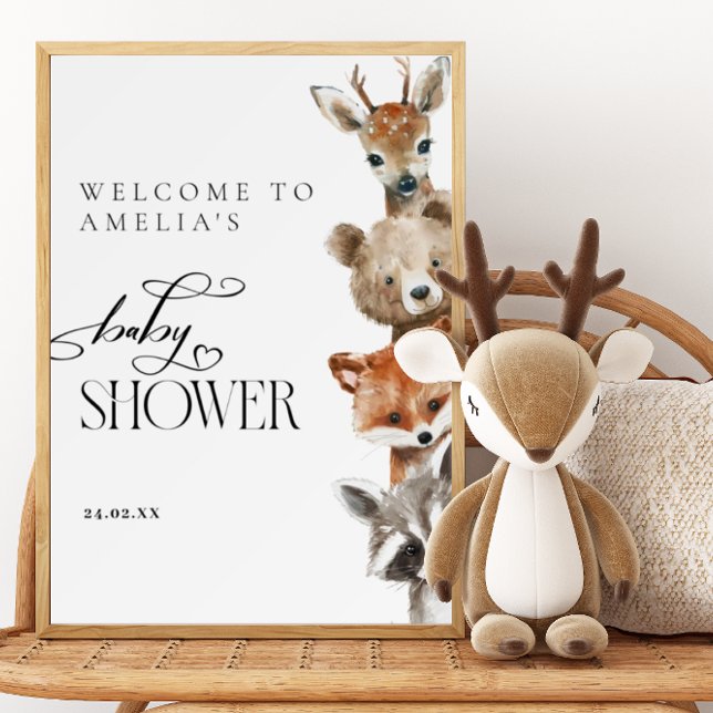 Woodland Watercolor Animals Modern Baby Shower Poster (Skapare uppladdad)