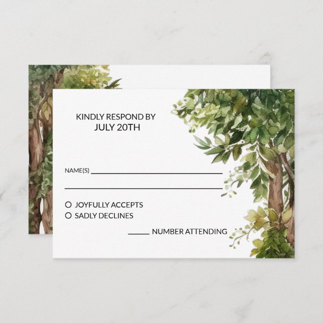 Woodland Watercolor Backyard Garden Wedding Weddin OSA Kort (Fram/baksida)