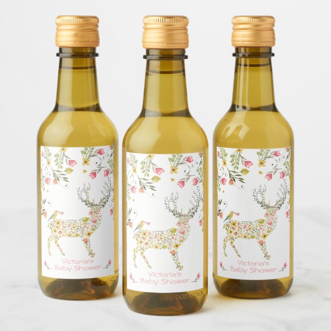 Woodland Watercolor blommigt hjort mini vin-etiket Vinetikett (Flaskor)