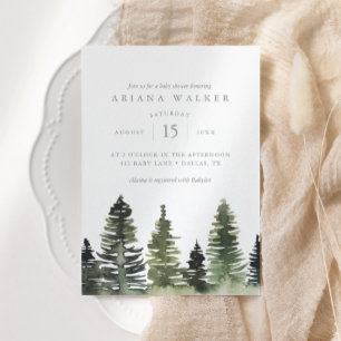 Woodland Watercolor Gräs Träd Baby Shower Inbjudningar