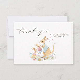 Woodland Watercolor Kangaroo Family Baby Shower Tack Kort