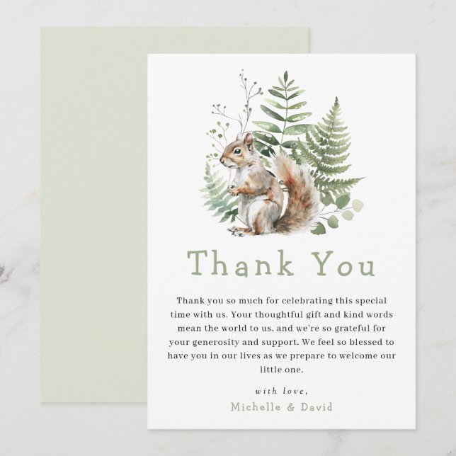 Woodland Watercolor Squirrel Baby Shower Tack (Fram/baksida)