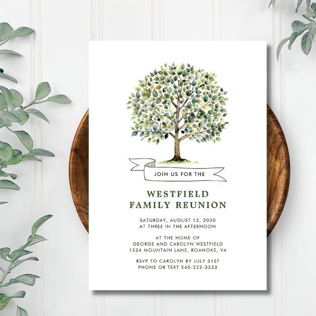 Woodland Watercolor Träd Family Reunion Inbjudningar (Woodland Watercolor Tree Family Reunion Invitation Westfield Example)