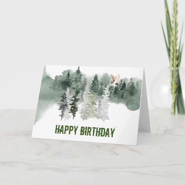 Woodland Watercolor Uggla Birthday Kort (Framsida)