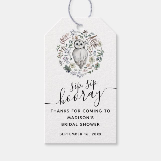 Woodland Watercolor Uggla Greenery Möhippa Presentetikett (Framsidan)