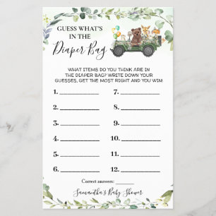 Woodland What's in the Diaper Bag Shower Game Card Flygblad