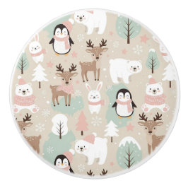 Woodland Whimsical Forest Animals Winter Knopp