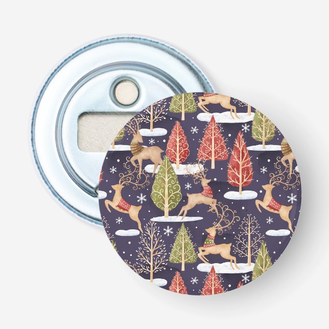 Woodland Whimsical Reindeers Winter Flasköppnare (Framsidan)