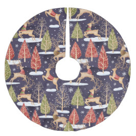 Woodland Whimsical Reindeers Winter Julgransmatta Borstad Polyester