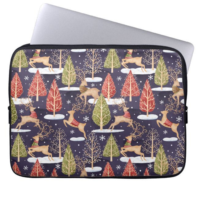 Woodland Whimsical Reindeers Winter Laptop Fodral (Framsidan)