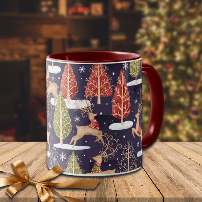 Woodland Whimsical Reindeers Winter Mugg (Skapare uppladdad)