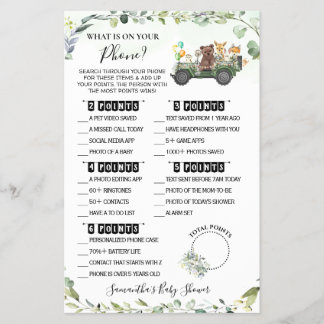 Woodland Whon the your Mobilare Baby Shower Game C Flygblad