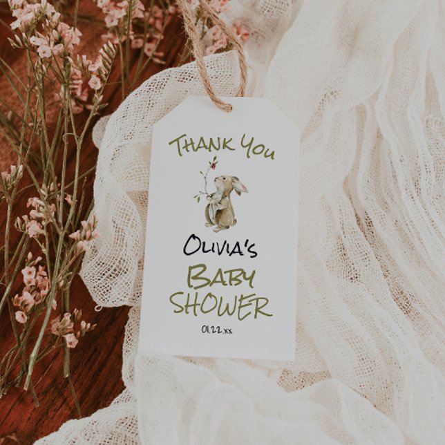 Woodland Wild Forest Bunny Animal Baby Shower Presentetikett (Skapare uppladdad)