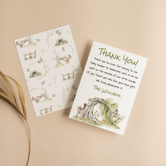 Woodland Wild Forest Deer Bunny Cute Baby Shower Tack Kort (Skapare uppladdad)