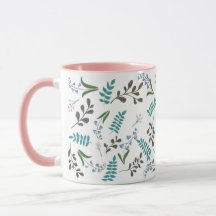 Woodland Wildblomma 11 oz. Rosa, Vita keramiska Mu