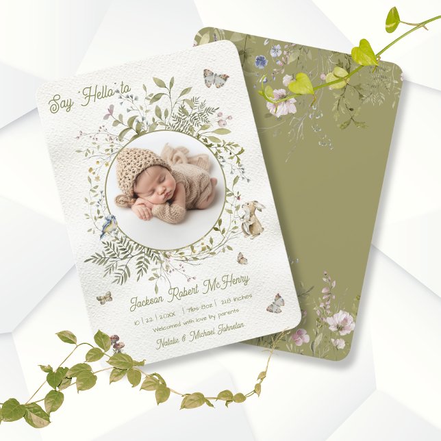 Woodland Wildblomme WandeBirth Baby Announcement Inbjudningar (Skapare uppladdad)
