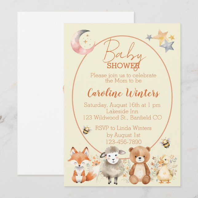Woodland Wildlife Baby Shower Inbjudningar (Fram/baksida)