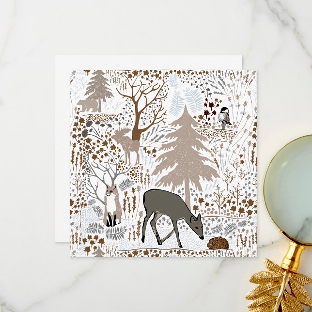Woodland Wildlife Hjort Fox Moose Hälsning eller B Tack Kort (Woodland Wildlife Deer Fox Moose Greeting Or Blank Thank You Card from Jenn Steffen Art)
