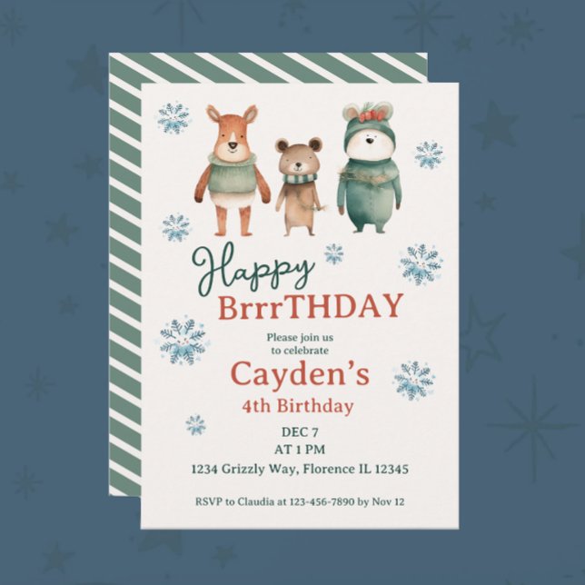 Woodland Winter Animal Boy Birthday Inbjudningar (Skapare uppladdad)