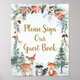 Woodland Winter Animal, skriv under gästen Poster