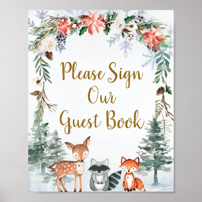 Woodland Winter Animal, skriv under gästen Poster (Framsidan)