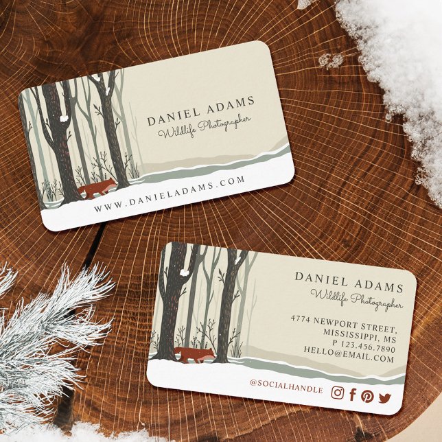 Woodland Winter Forest Fox Wildlife Photographer Visitkort (Woodland Winter Forest Fox Wildlife Photographer Business Card)