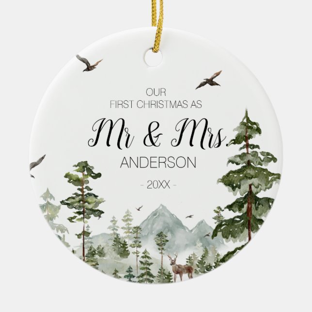 Woodland Winter Forest som Mr och Mrs. Julgransprydnad Keramik (Framsidan)